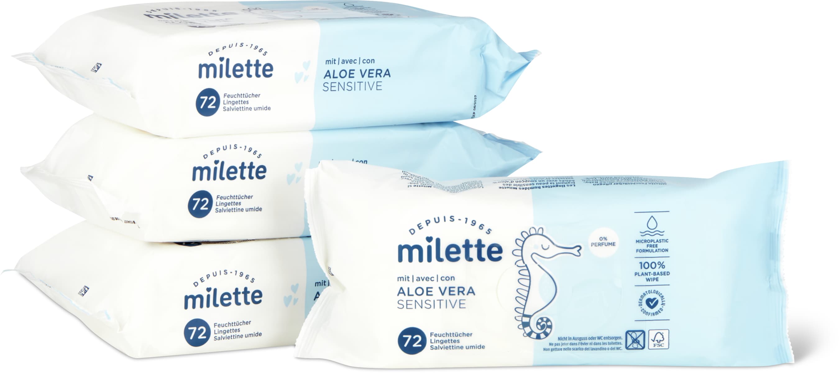 Lingettes imprégnées Sensitive 0% de parfum, aloe vera